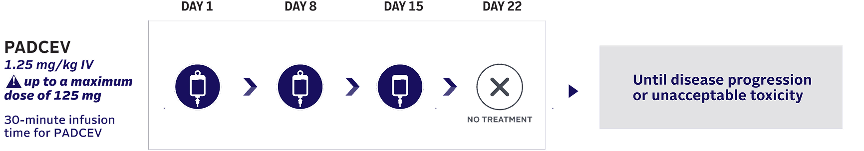 Chart showing 2L+ la/mUC monotherapy dosing 28-day treatment cycle